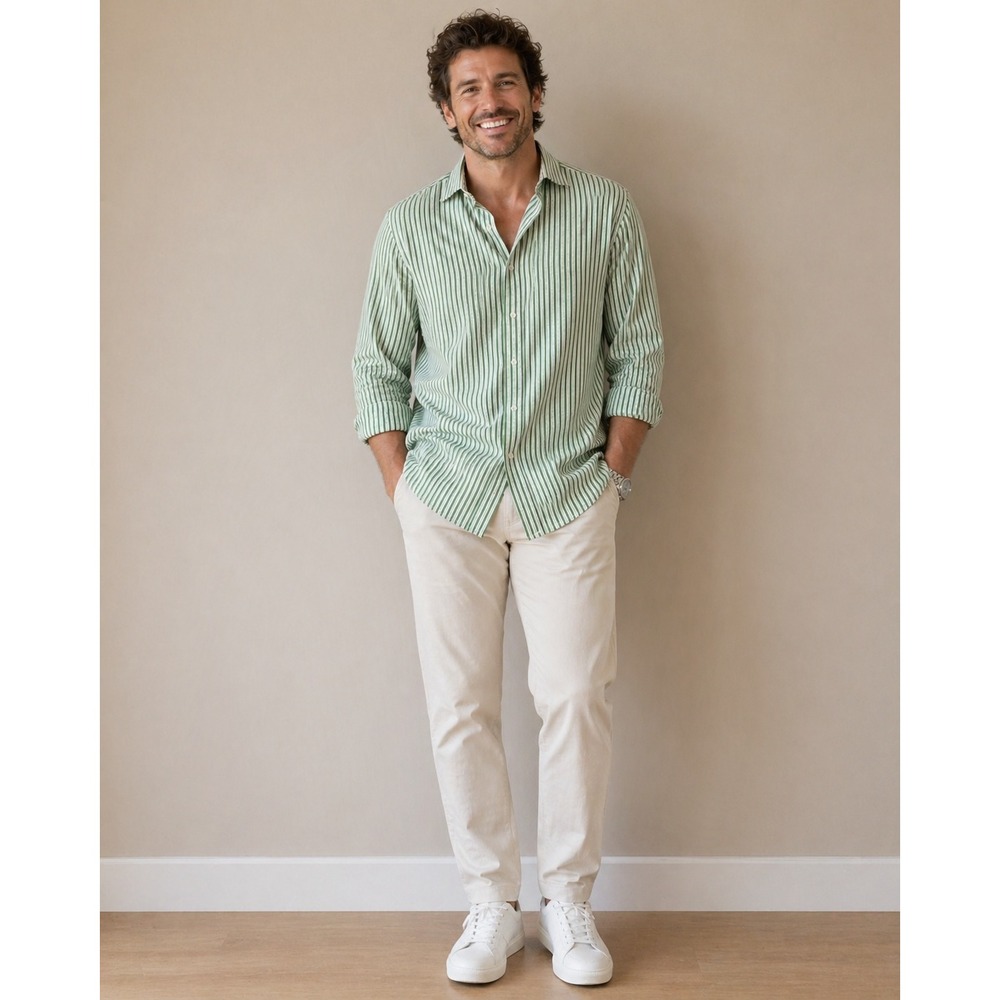 Polo Ralph Lauren Regent Classic Fit Green White‎ Striped Button-Down 15 32/33
